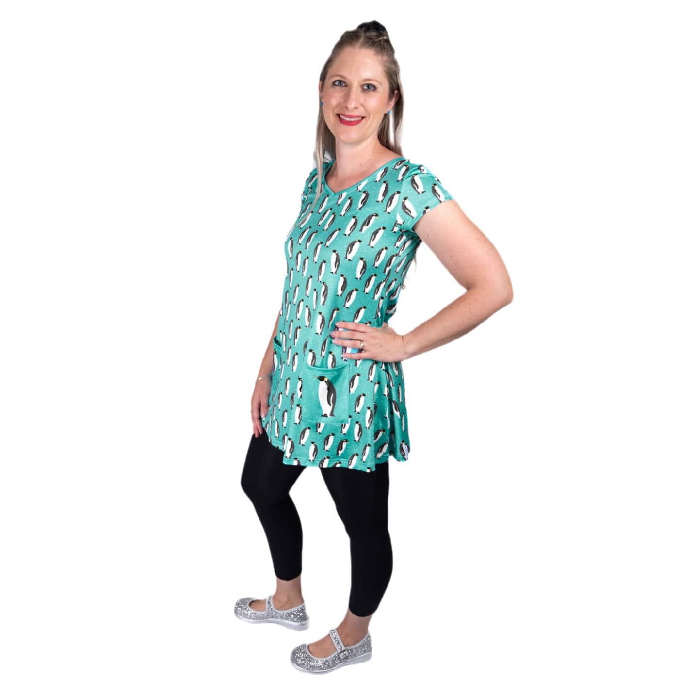 Waddle Tunic Top by RainbowsAndFairies.com.au (Emperor Penguin - Happy Feet - Penguins - Vintage Inspired - Kitsch - Top With Pockets) - SKU: CL_TUNIC_WADDL_ORG - Pic-03