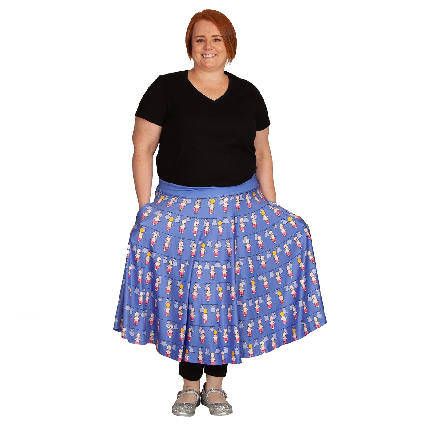 Washing Day Swishy Skirt by RainbowsAndFairies.com.au (Kewpie Doll - Kewpie - Vintage Doll - Kitsch - Circle Skirt With Pockets - Mod Retro) - SKU: CL_SWISH_WASHD_ORG - Pic-07