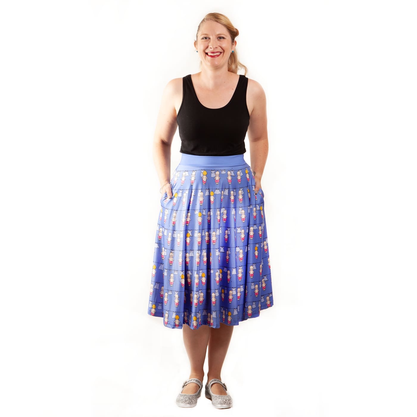 Washing Day Swishy Skirt by RainbowsAndFairies.com.au (Kewpie Doll - Kewpie - Vintage Doll - Kitsch - Circle Skirt With Pockets - Mod Retro) - SKU: CL_SWISH_WASHD_ORG - Pic-05