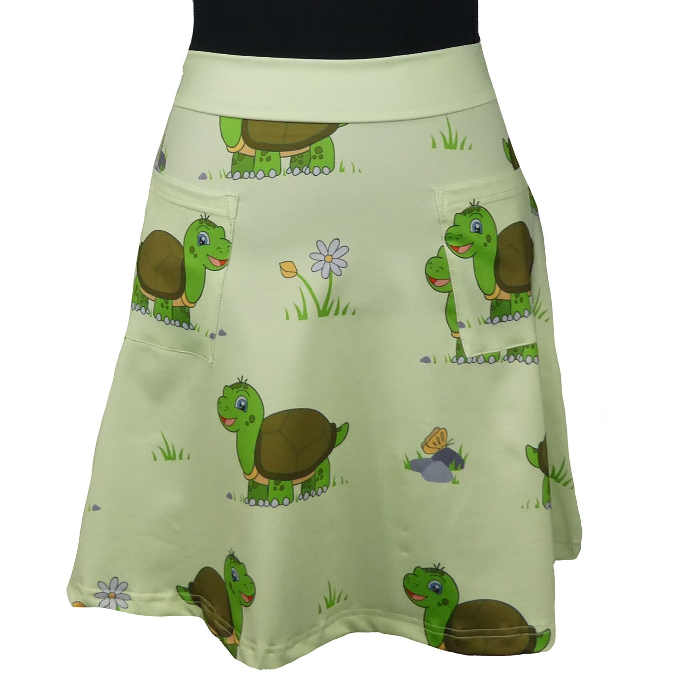 Wisdom Short Skirt by RainbowsAndFairies.com.au (Tortoise - Turle - Skirt With Pockets - Aline Skirt - Vintage Inspired - Kitsch - Animal Print) - SKU: CL_SHORT_WISDO_ORG - Pic-01