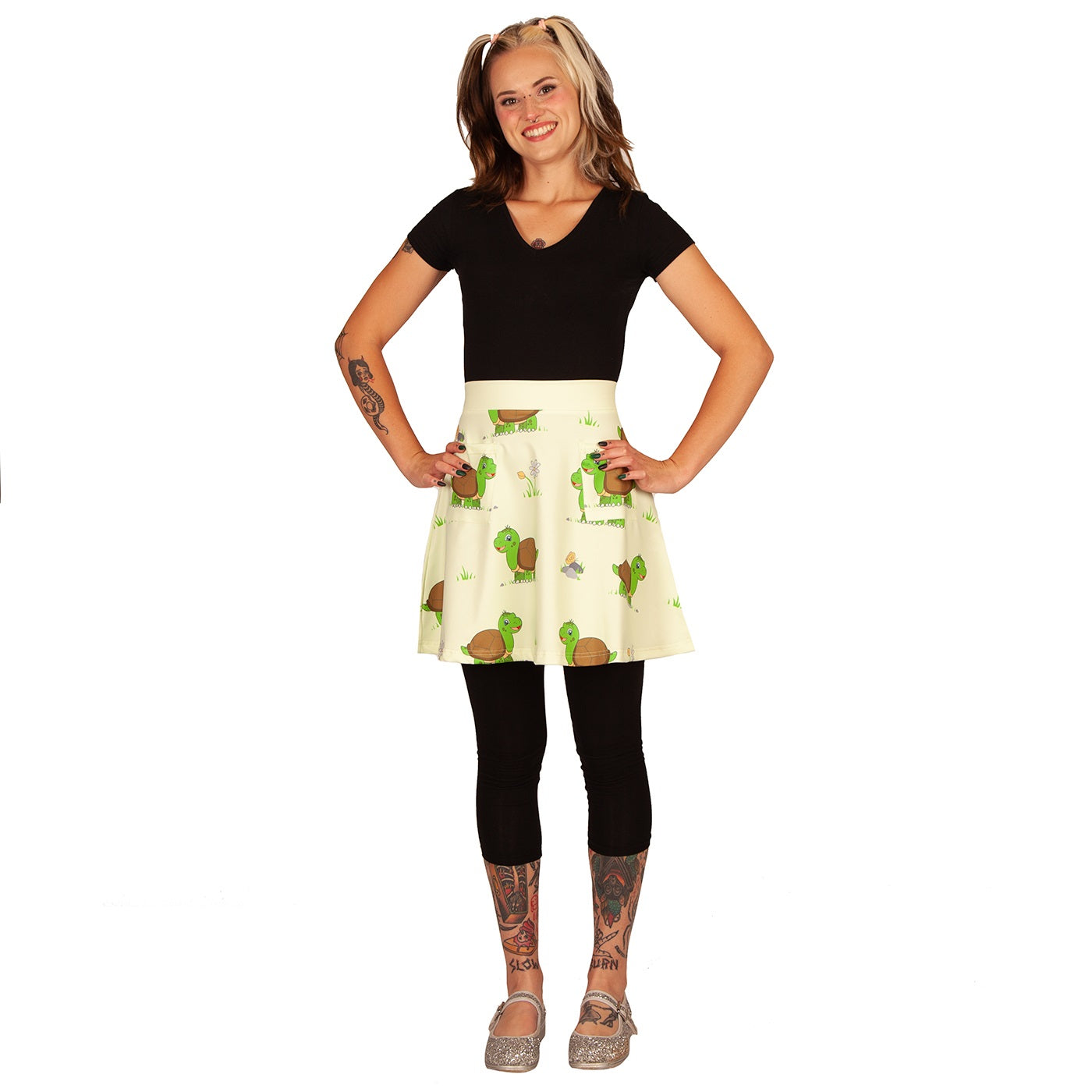Wisdom Short Skirt by RainbowsAndFairies.com.au (Tortoise - Turle - Skirt With Pockets - Aline Skirt - Vintage Inspired - Kitsch - Animal Print) - SKU: CL_SHORT_WISDO_ORG - Pic-03