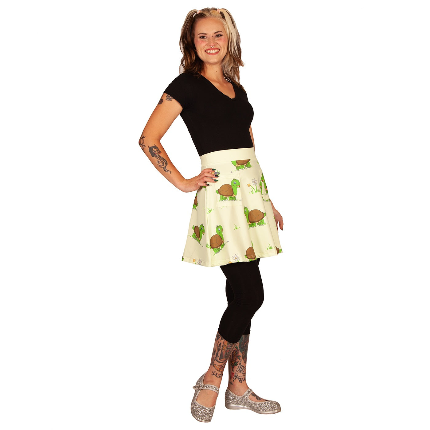 Wisdom Short Skirt by RainbowsAndFairies.com.au (Tortoise - Turle - Skirt With Pockets - Aline Skirt - Vintage Inspired - Kitsch - Animal Print) - SKU: CL_SHORT_WISDO_ORG - Pic-04