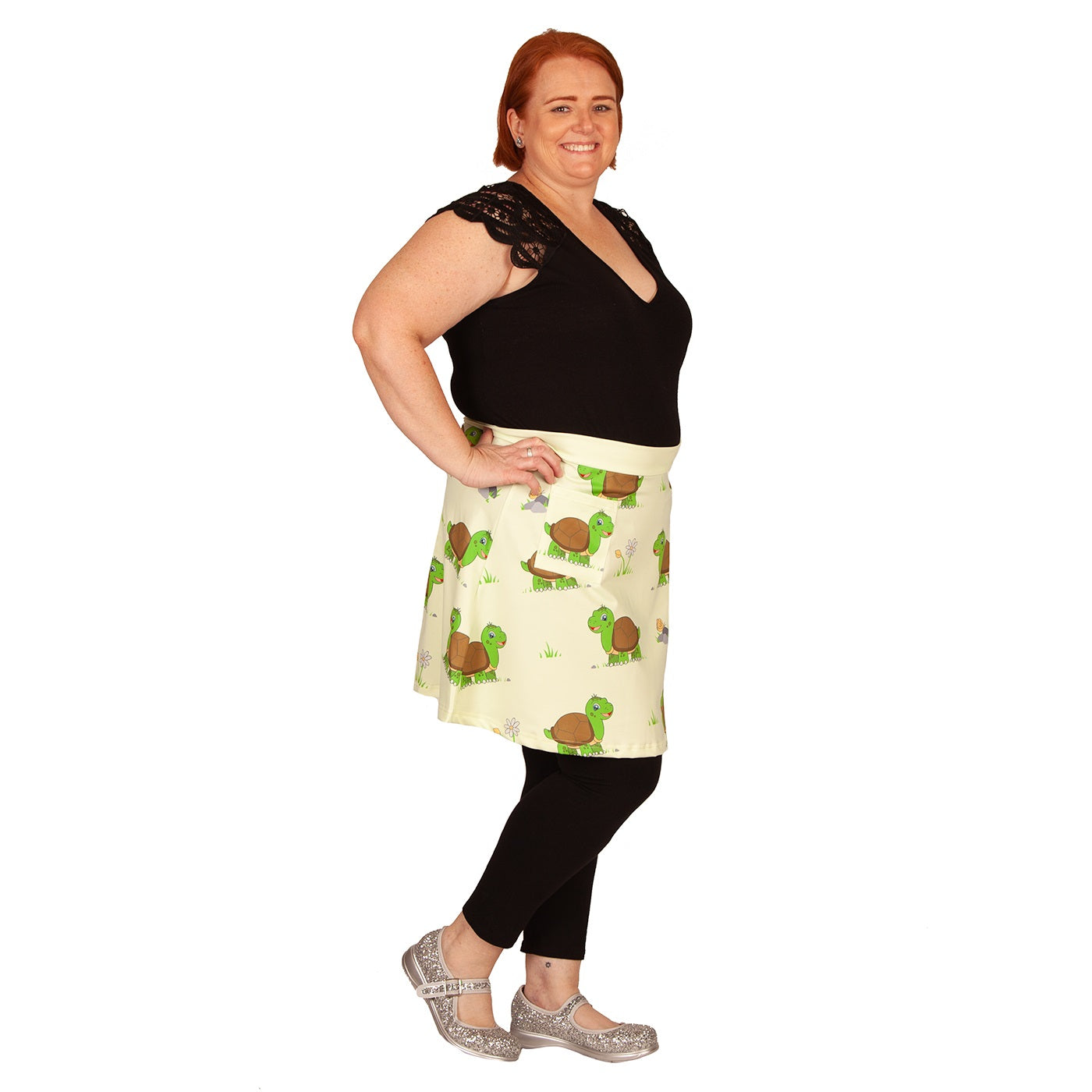 Wisdom Short Skirt by RainbowsAndFairies.com.au (Tortoise - Turle - Skirt With Pockets - Aline Skirt - Vintage Inspired - Kitsch - Animal Print) - SKU: CL_SHORT_WISDO_ORG - Pic-06