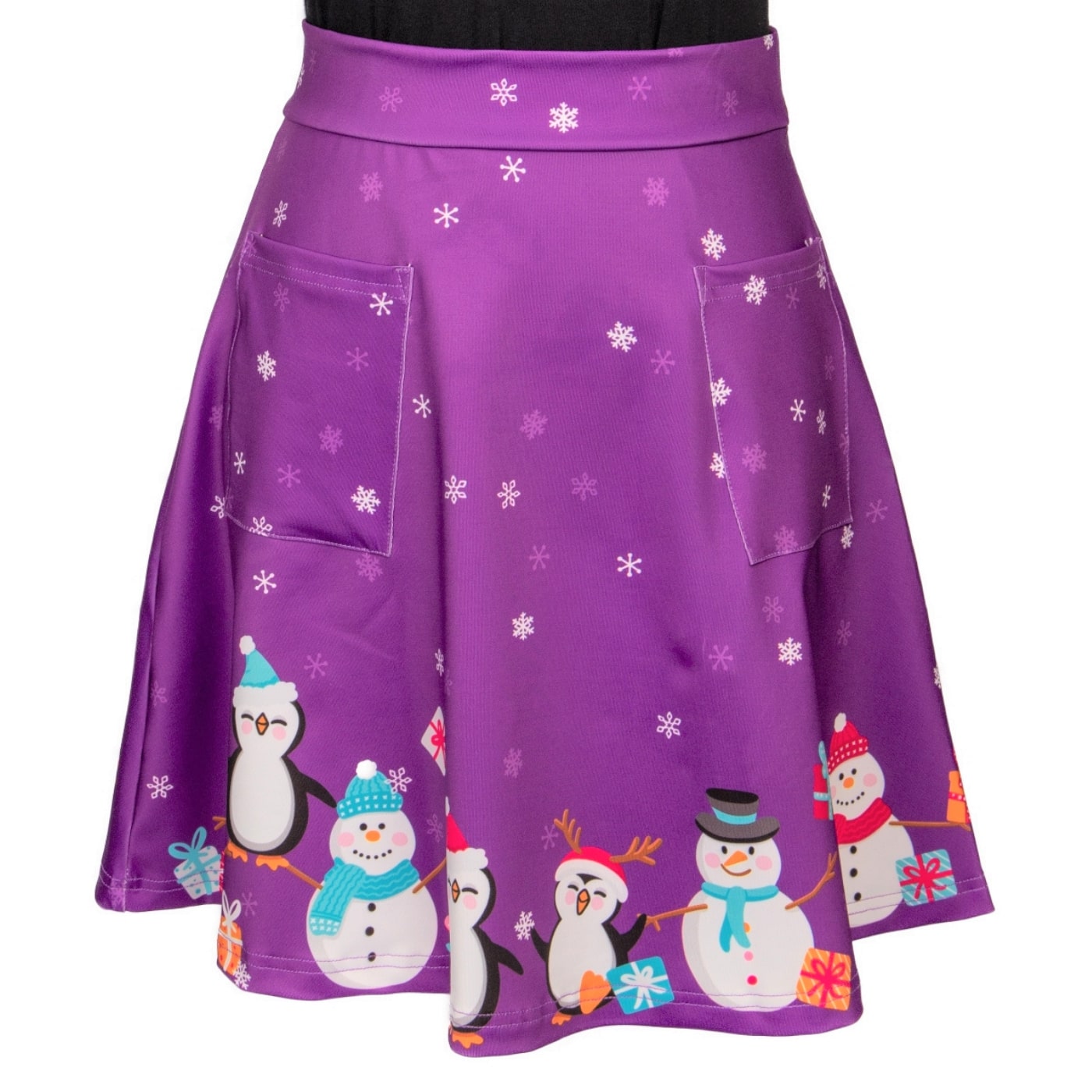 Wonderland Short Skirt by RainbowsAndFairies.com (Christmas - Snowman - Penguin - Santa - Skirt With Pockets - Rockabilly - Vintage Inspired) - SKU: CL_SHORT_WLAND_ORG - Pic 00