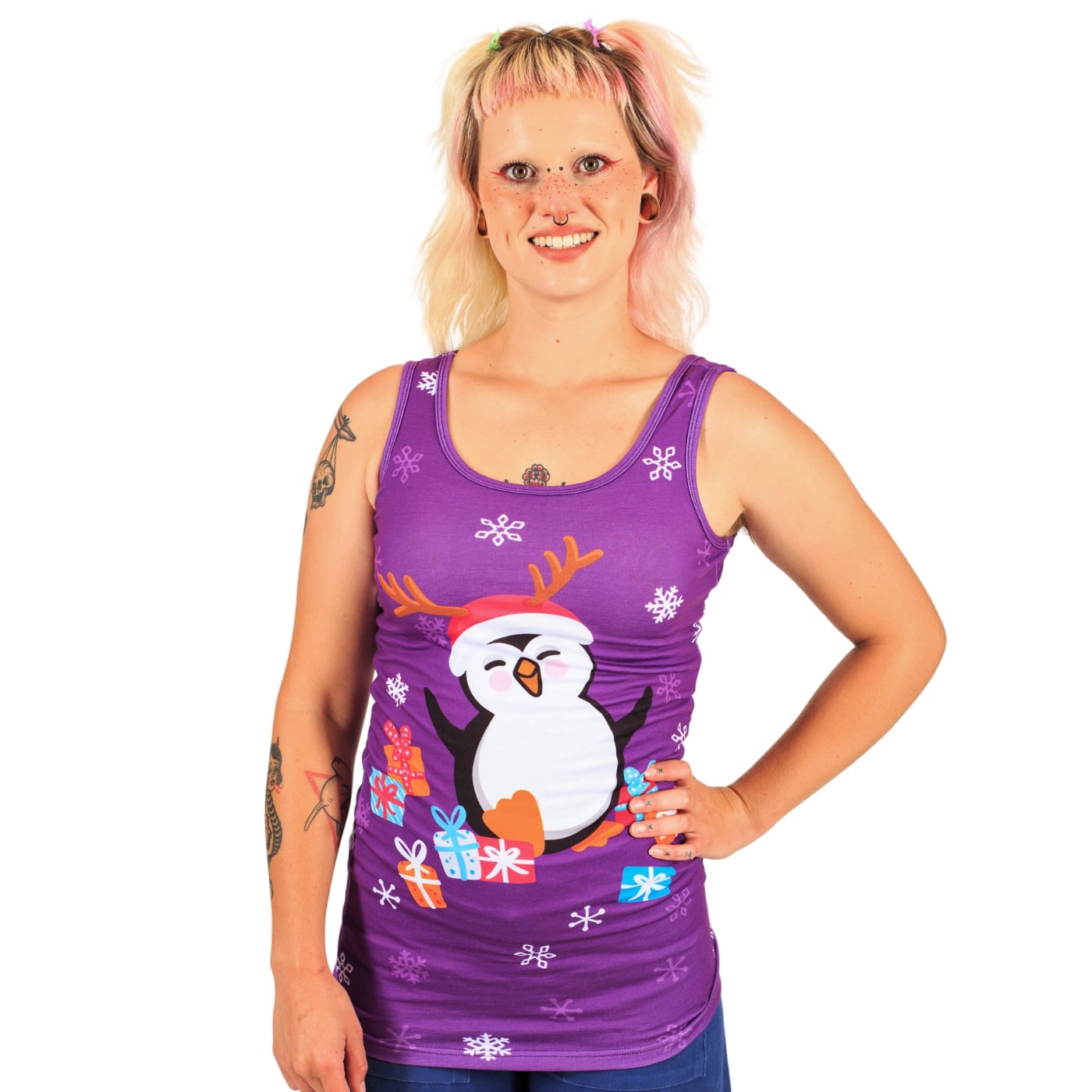 Wonderland Singlet Top by RainbowsAndFairies.com (Christmas - Snowman - Penguin - Santa - Tank Top - Knit Top - Vintage Inspired) - SKU: CL_SGLET_WLAND_ORG - Pic 02