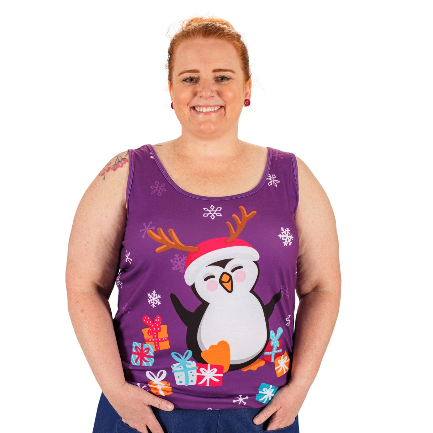 Wonderland Singlet Top by RainbowsAndFairies.com (Christmas - Snowman - Penguin - Santa - Tank Top - Knit Top - Vintage Inspired) - SKU: CL_SGLET_WLAND_ORG - Pic 04