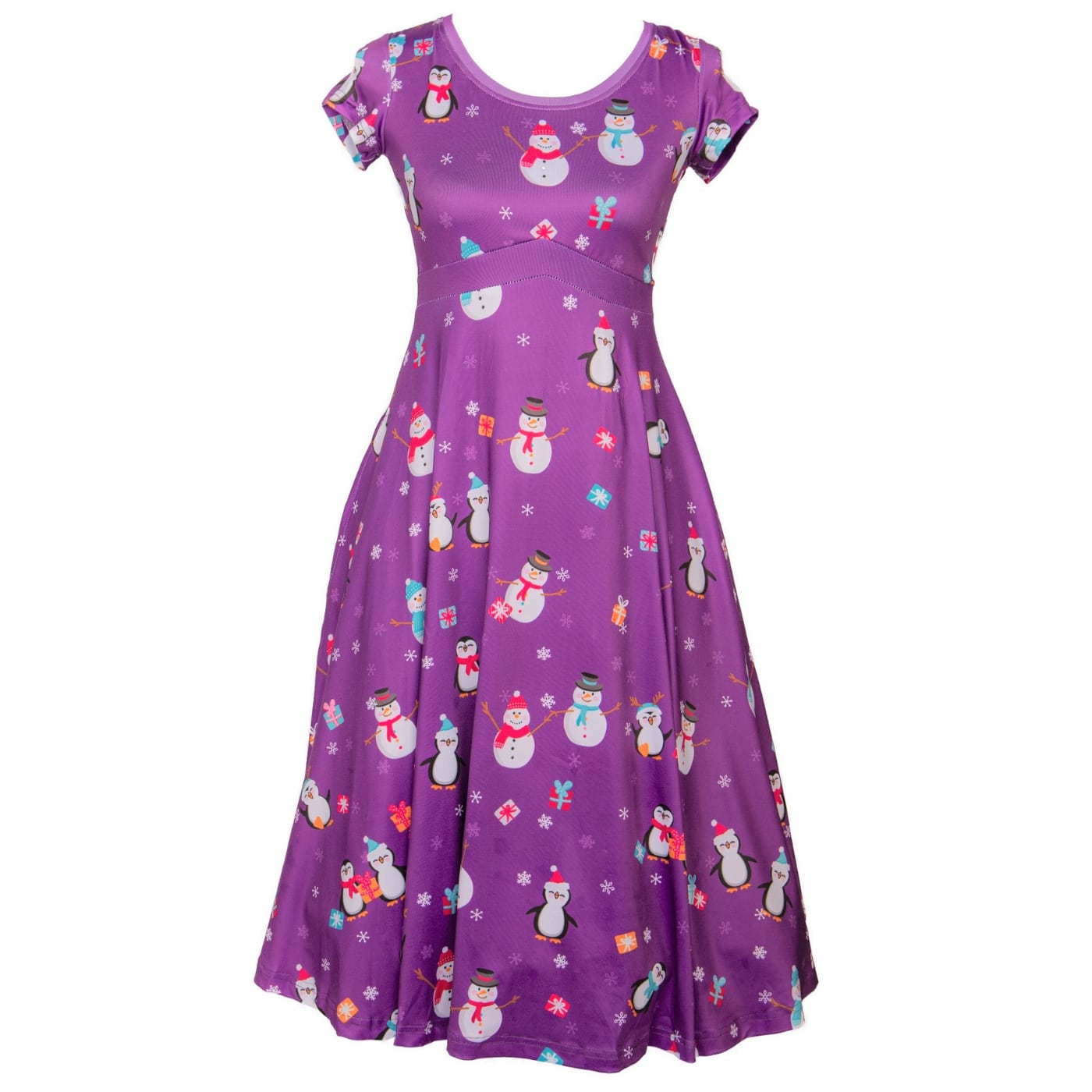Wonderland Tea Dress by RainbowsAndFairies.com (Christmas - Snowman - Penguin - Santa - Dress With Pockets - Rockabilly - Vintage Inspired) - SKU: CL_TEADR_WLAND_ORG - Pic 00