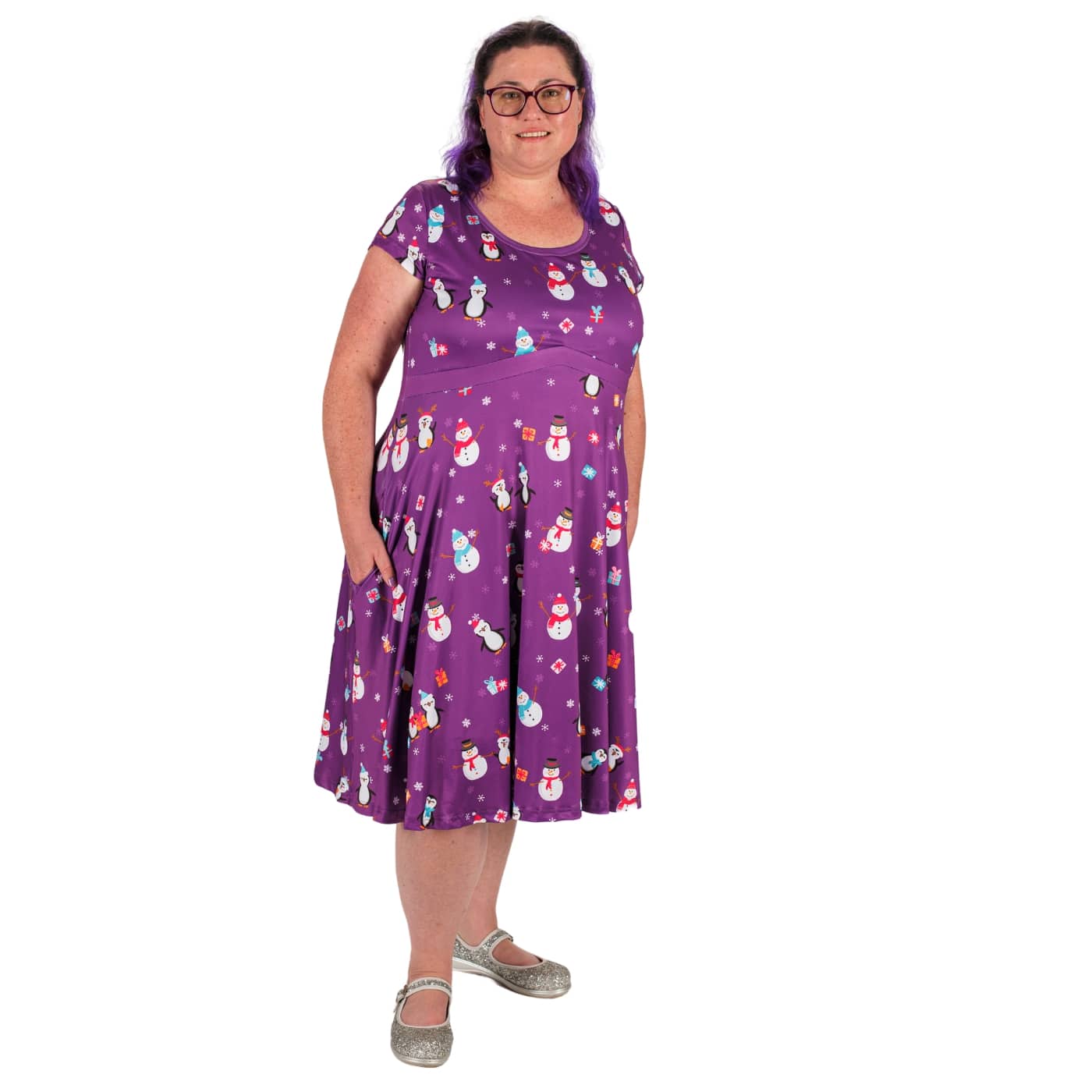 Wonderland Tea Dress by RainbowsAndFairies.com (Christmas - Snowman - Penguin - Santa - Dress With Pockets - Rockabilly - Vintage Inspired) - SKU: CL_TEADR_WLAND_ORG - Pic 04