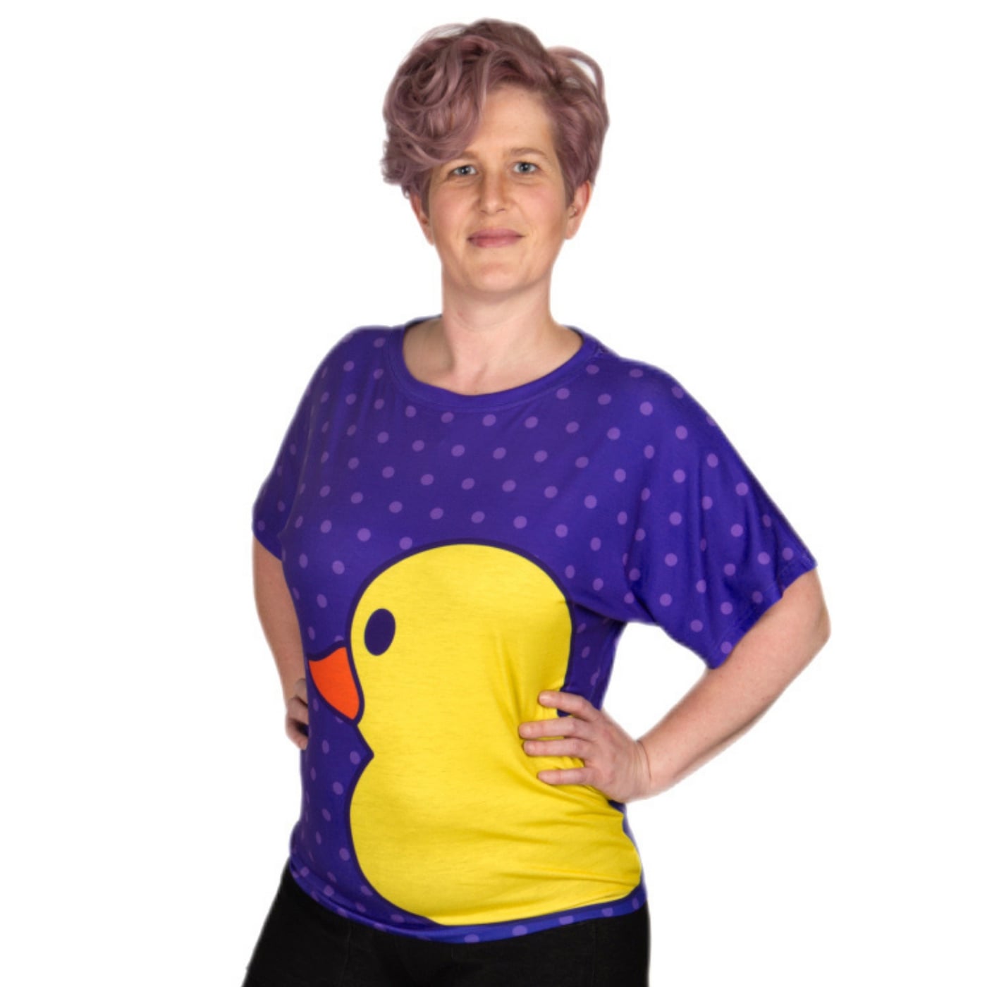 Yellow Ducky Batwing Top by RainbowsAndFairies.com.au (Yellow Duck - Rubber Duck - Ducky - Purple - Vintage Inspired - Kitsch - Knit Top - Mod) - SKU: CL_BATOP_DUCKY_YEL - Pic-07