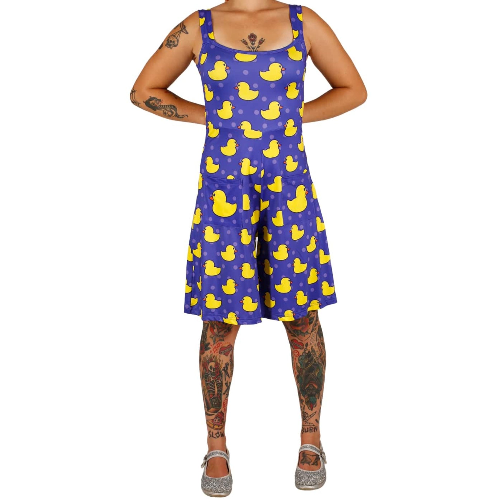 Yellow Ducky Romper by RainbowsAndFairies.com.au (Rubber Ducky - Sesame Street - Playsuit - Overalls - Shorts - Kitsch - Rockabilly) - SKU: CL_ROMPR_DUCKY_YEL - Pic-01