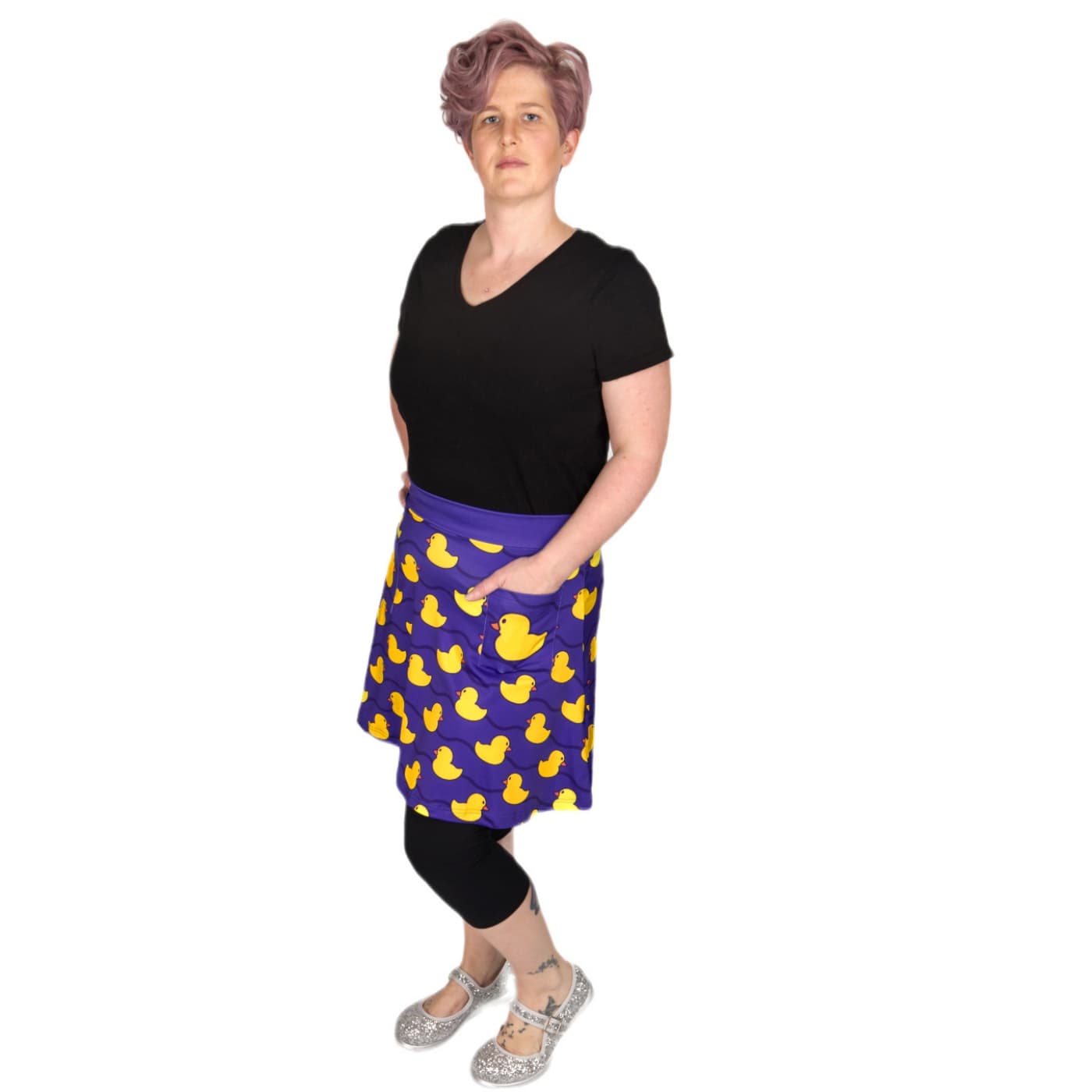 Yellow Ducky Short Skirt by RainbowsAndFairies.com.au (Rubber Duck - Yellow Duck - Polka Dot - Kitsch - Aline Skirt With Pockets - Vintage Inspired) - SKU: CL_SHORT_DUCKY_YEL - Pic-05