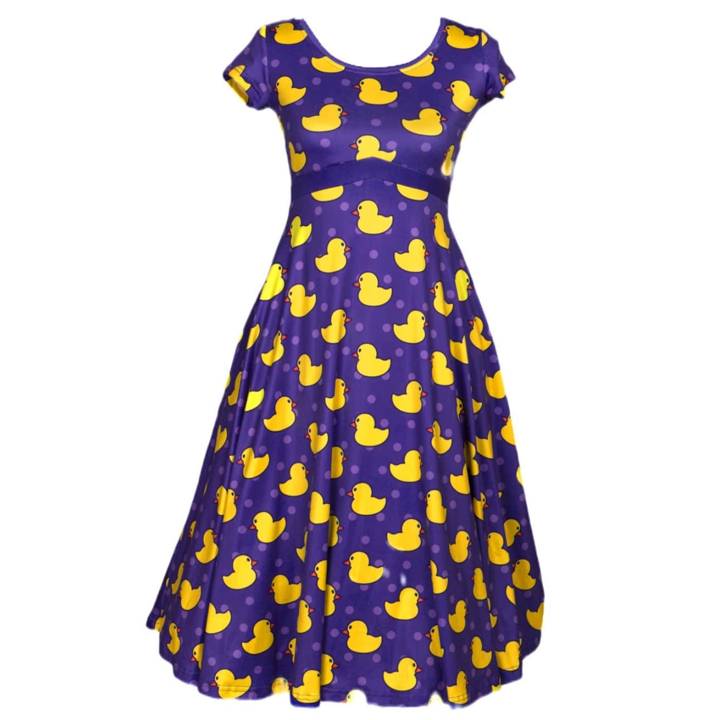 Yellow Ducky Tea Dress by RainbowsAndFairies.com.au (Rubber Duck - Yellow Duck - Purple Polka Dot - Kitsch - Dress With Pockets - Vintage Inspired) - SKU: CL_TEADR_DUCKY_YEL - Pic-01