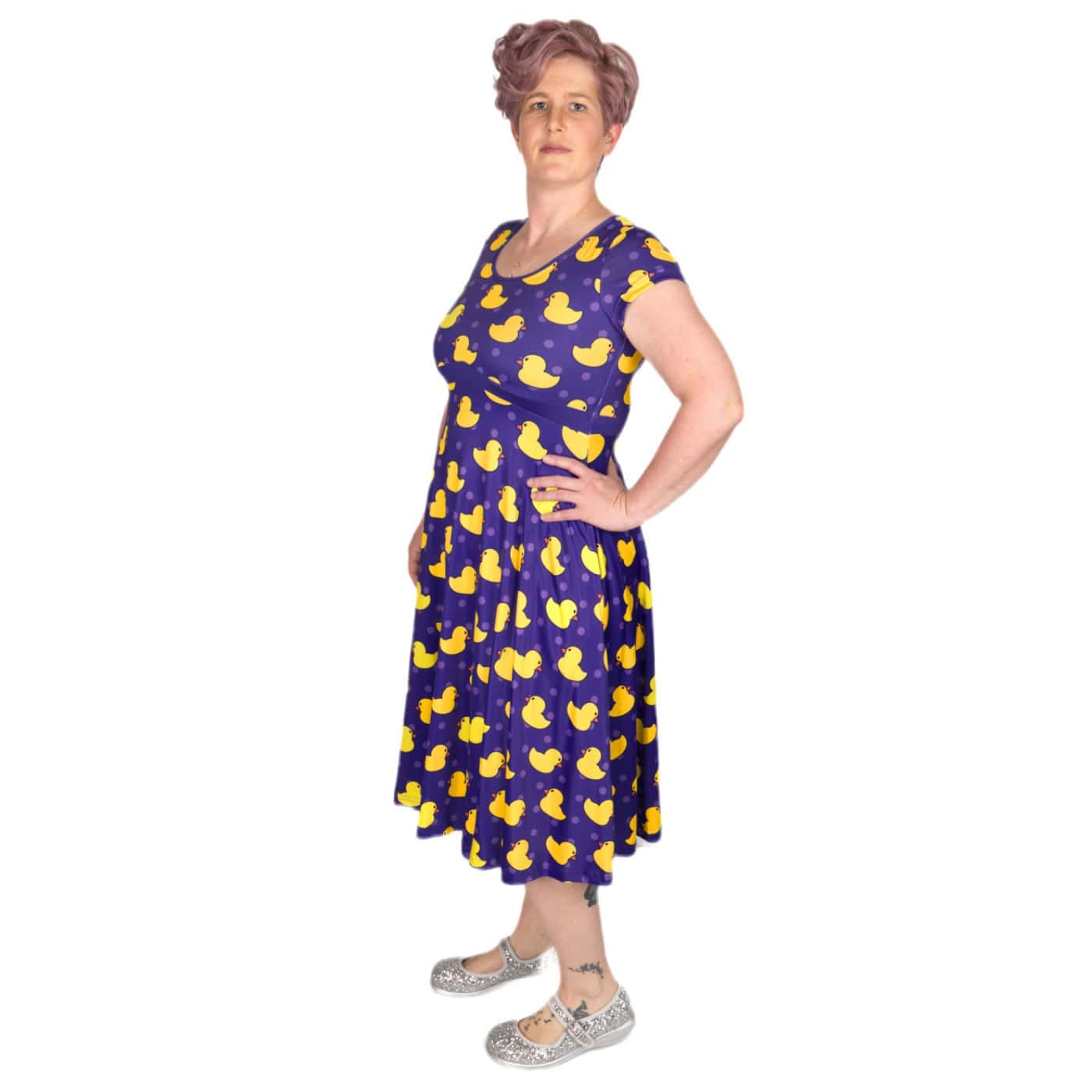 Yellow Ducky Tea Dress by RainbowsAndFairies.com.au (Rubber Duck - Yellow Duck - Purple Polka Dot - Kitsch - Dress With Pockets - Vintage Inspired) - SKU: CL_TEADR_DUCKY_YEL - Pic-03