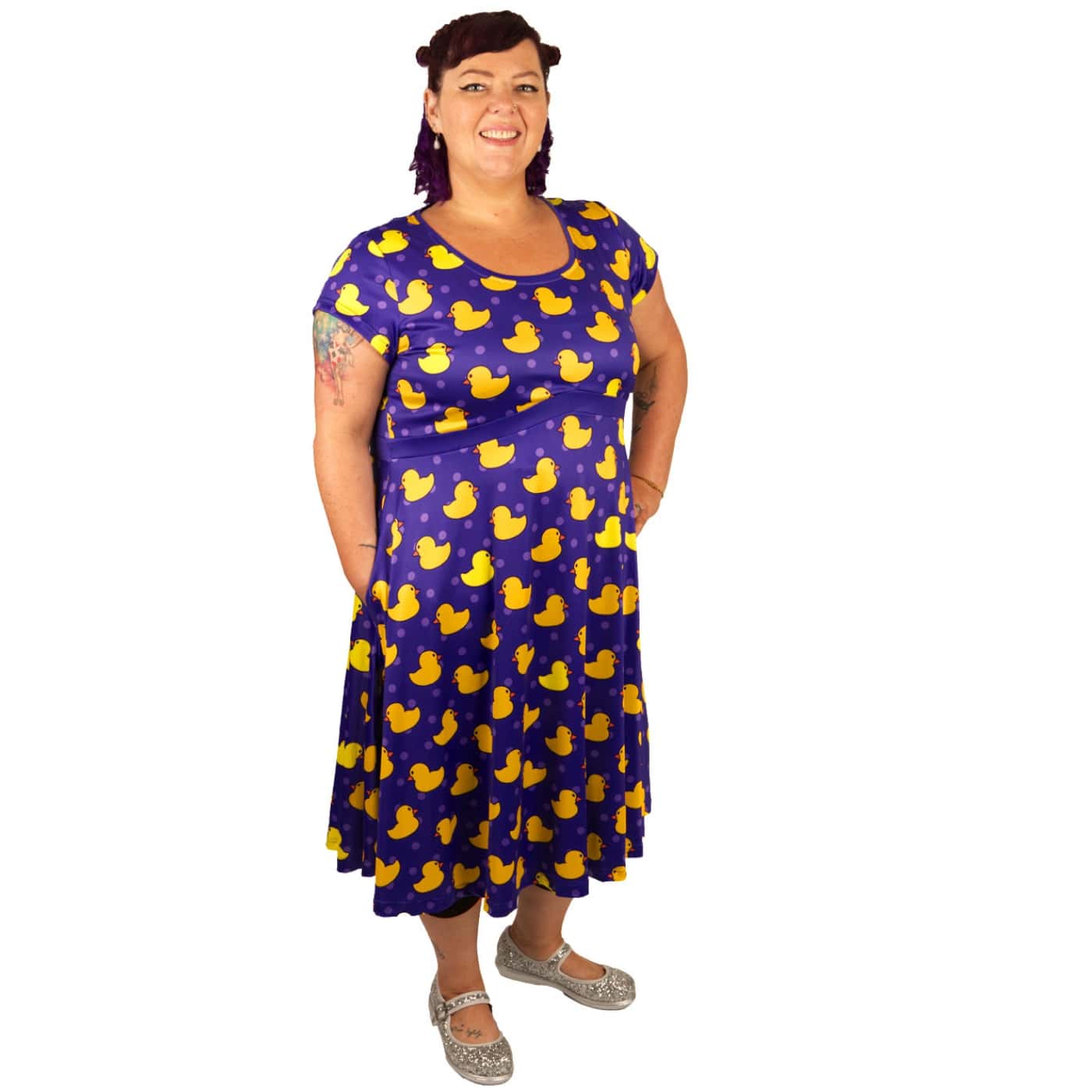Yellow Ducky Tea Dress by RainbowsAndFairies.com.au (Rubber Duck - Yellow Duck - Purple Polka Dot - Kitsch - Dress With Pockets - Vintage Inspired) - SKU: CL_TEADR_DUCKY_YEL - Pic-04