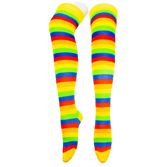 Yellow Rainbow Stripe Over The Knee Socks by RainbowsAndFairies.com.au (Stripe Long Socks - Rainbow - Stockings - Colourful Socks - Vintage Inspired) - SKU: FW_SOCKL_RAINB_YEL - Pic-01