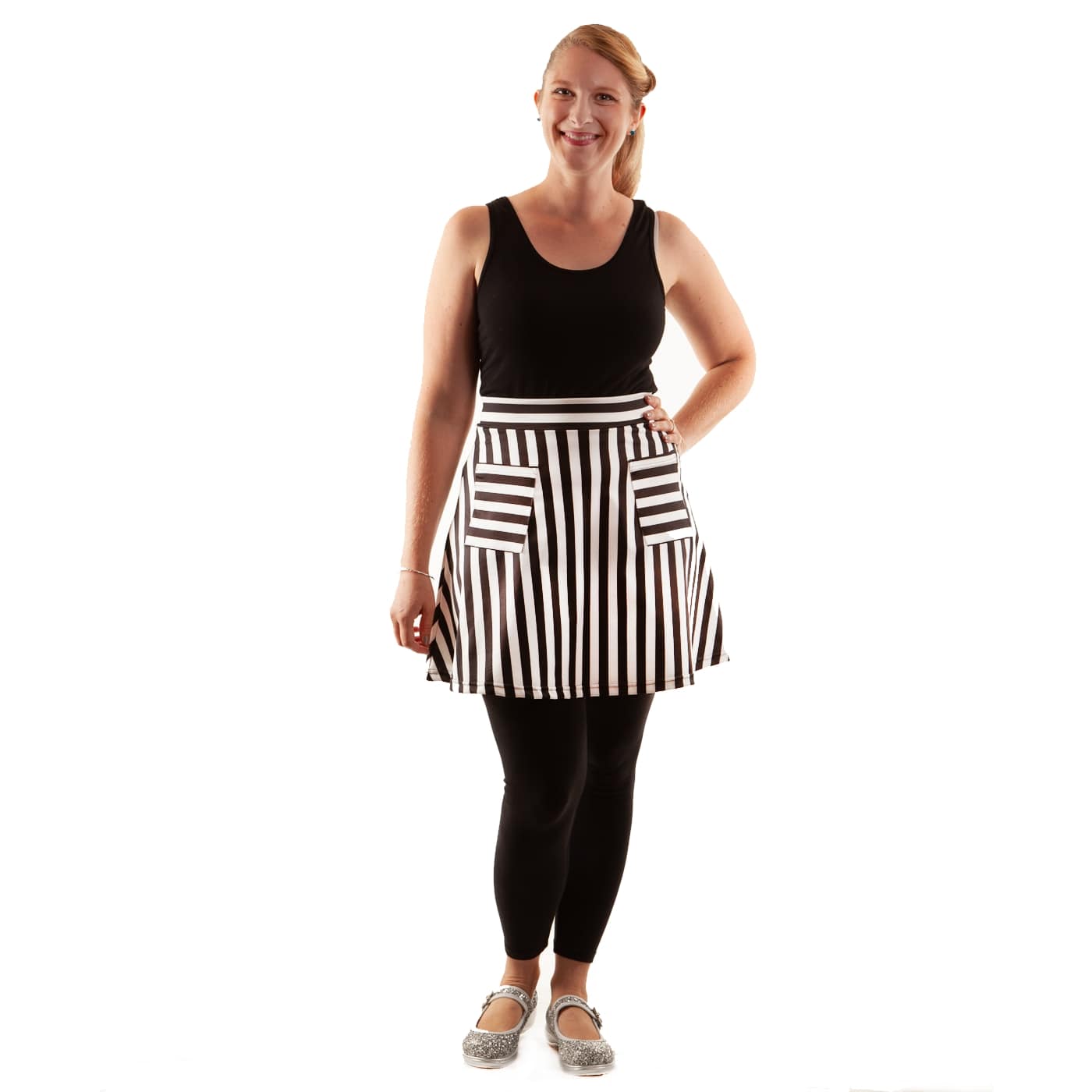 Zebra Short Skirt by RainbowsAndFairies.com (Black & White - Stripes - Monochrome - Skirt With Pockets - Aline Skirt - Cute Flirty - Vintage Inspired) - SKU: CL_SHORT_ZEBRA_ORG - Pic 03