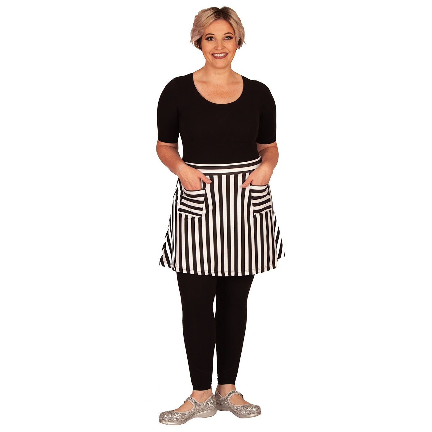 Zebra Short Skirt by RainbowsAndFairies.com (Black & White - Stripes - Monochrome - Skirt With Pockets - Aline Skirt - Cute Flirty - Vintage Inspired) - SKU: CL_SHORT_ZEBRA_ORG - Pic 05