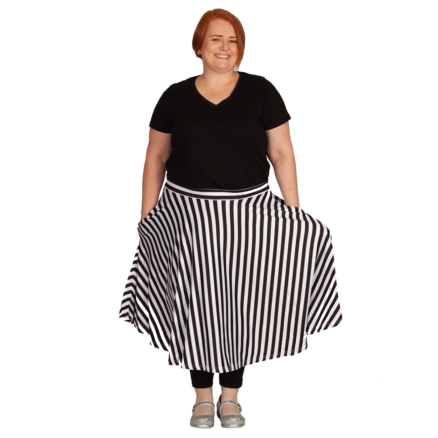 Zebra Swishy Skirt by RainbowsAndFairies.com.au (Black & White - Stripes - Monochrome - Classic - Circle Skirt With Pockets - Mod Retro - Animal Print) - SKU: CL_SWISH_ZEBRA_ORG - Pic-07